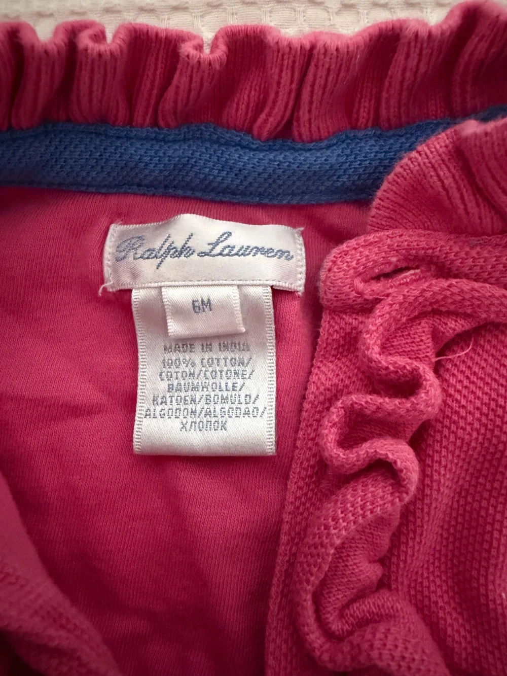 Ralph Lauren Pink Knit Polo Dress with Blue Trim Detail